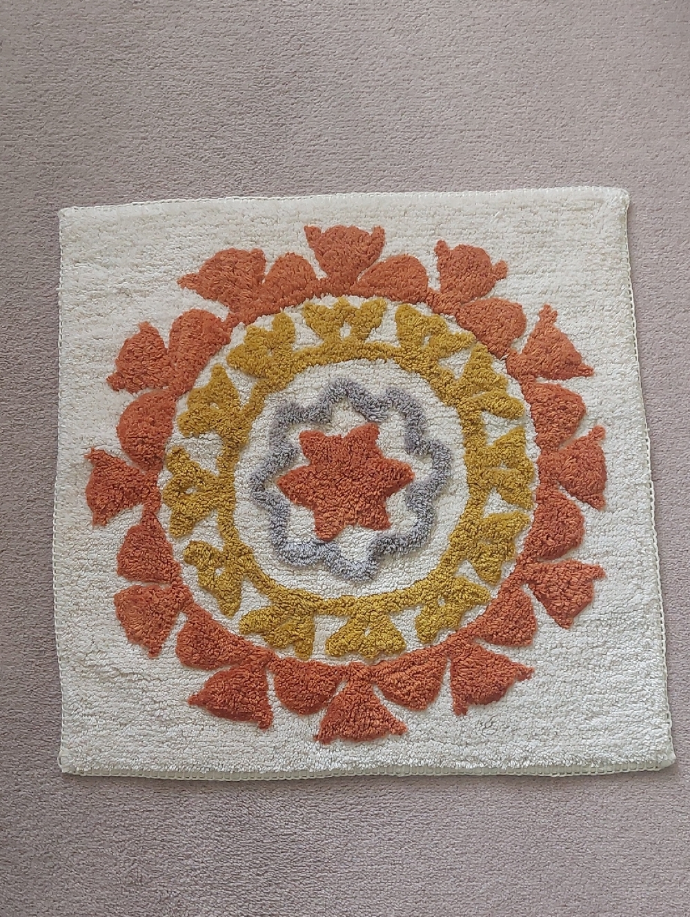 Simons Cream Bath Mat with Rust and Mustard Floral Medallion
